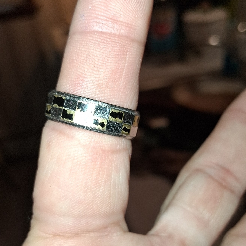 Checkered Silver And Black Ring - image 3